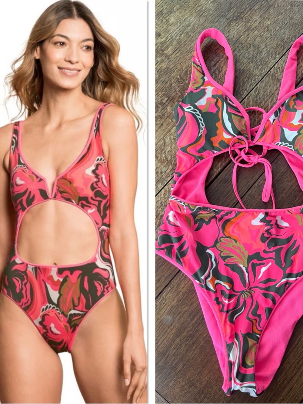 Maaji Women's pink floral Reversible Cheeky Cut U Wire One Piece M Swimsuit